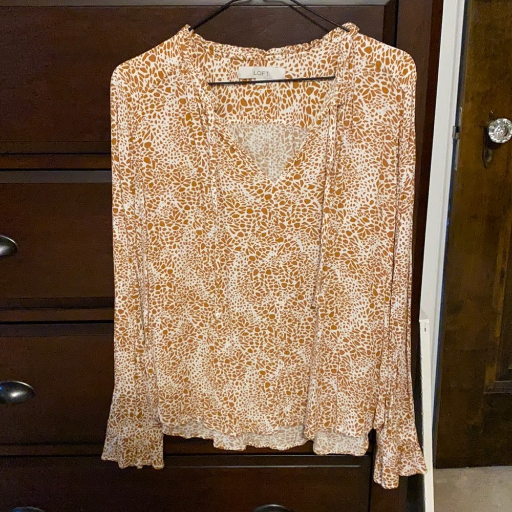 Loft Burnt Orange & White Blouse